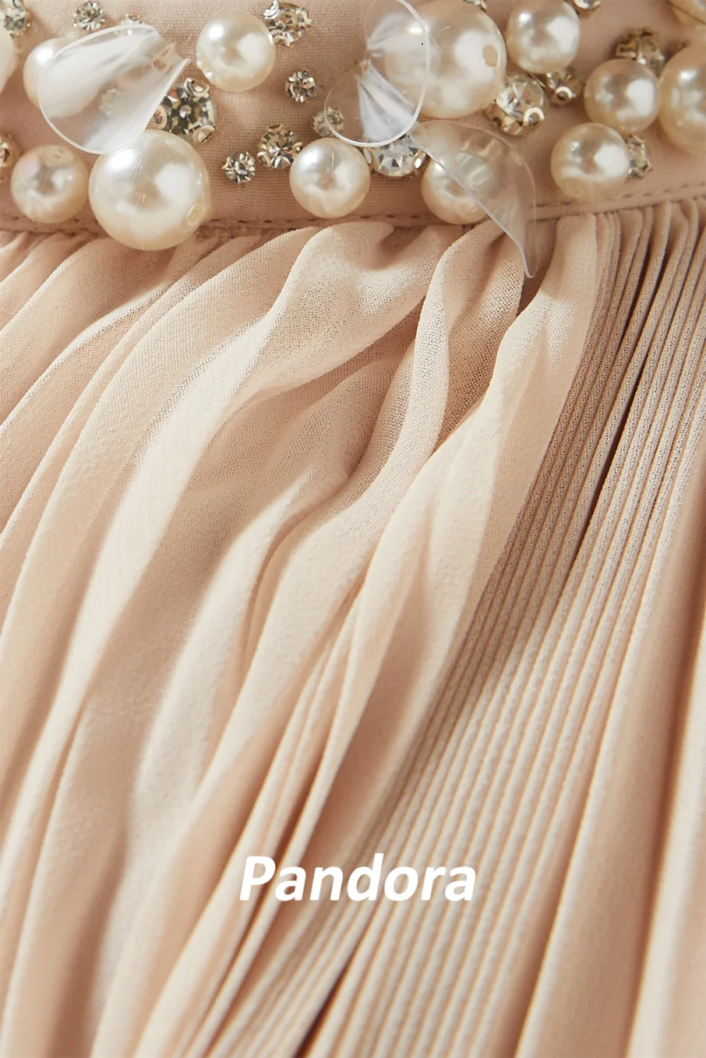 Pandora Beige A-Line Crystal High Neck Prom Dress Pleated Chiffon Evening Summer Elegant Party Dress For Women 2024