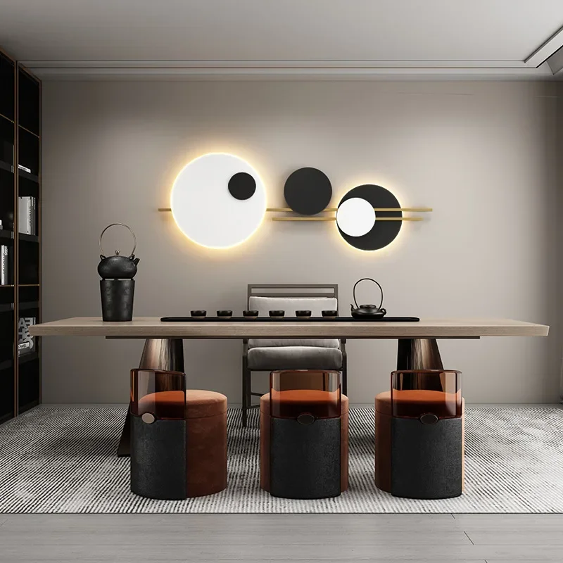 White Black Round Metal LED Wall Light 220V For Foyer Hall Office Shop Dining Room 3 Changeable Dimming 120cm Atmosphere Lamp