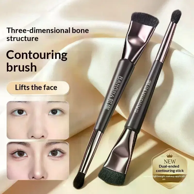 Dual Ended Contour Makeup Brush Soft Bristles Waterproof Non-slip Handle 2-in-1 Tool for Daily Makeup Sculpting
