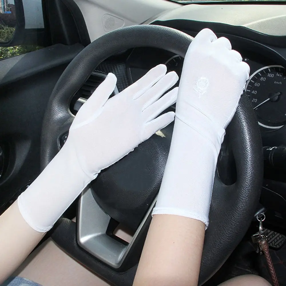 Mid-long Sunscreen Gloves for Women Summer Spring Lady Stretch Anti UV Slip Resistant Driving Gloves Breathable Thin Gloves