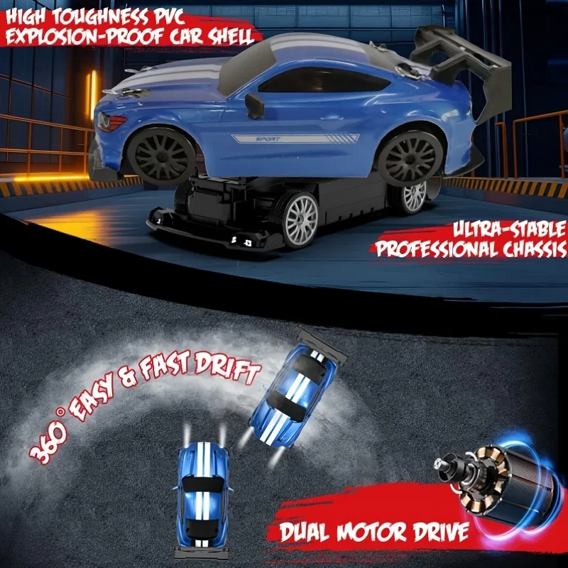 RC Drift Car 4WD 2.4GHz Szybki samochód sportowy z oświetleniem LED, kołami wyścigowymi i driftowymi