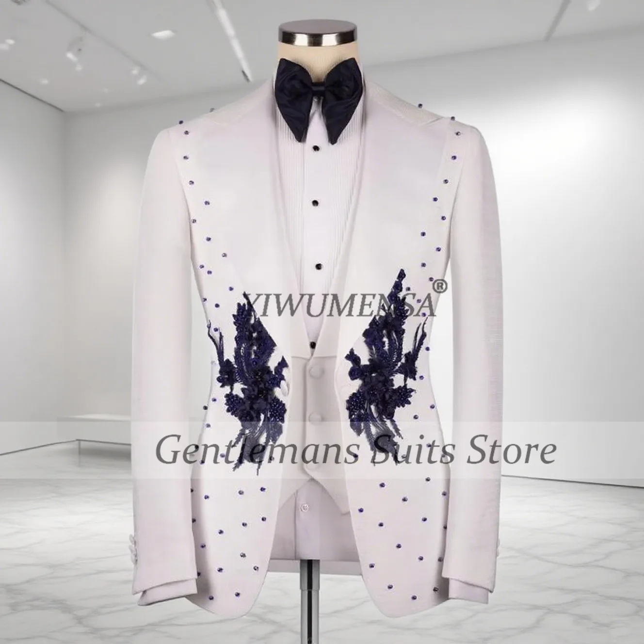 Trajes con apliques de perlas para hombre, ropa de vestir, esmoquin para novio de boda, conjuntos de 3 piezas, traje masculino personalizado, chaqueta para graduación, Ternos Completo 2026