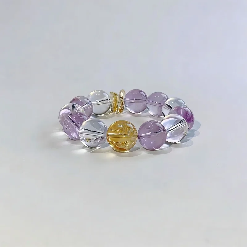 Minar INS Fashion 14-15mm Purple Yellow Transparent Crystal Natural Stone Elastic Strand Bracelets for Women Wholesale Jewelry