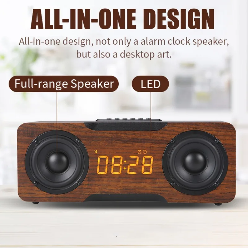 M8C ساعة منبه عالية الطاقة سماعة لاسلكية تعمل بالبلوتوث بوق السيارة خشبي تلفزيون منزلي سماعات الكمبيوتر مضخم صوت ثقيل مشغل الصوت المحمول