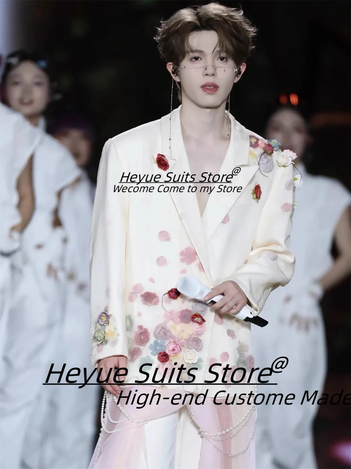 

Fashion Prom Men Suits 3D Flower Embroidery Groom Wedding Tuxedos 2 Pieces Sets Male Prom Blazers Elegant trajes para hombre