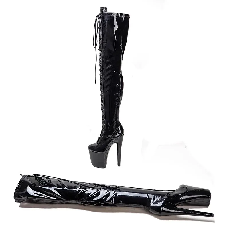 Veter Sexy Model Toont Pu Bovenste 20Cm/8Inch Damesplatform Party Hoge Hakken Schoenen Paaldanslaarzen 389