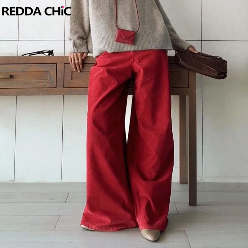 

REDDACHiC Casual Plaid Red Jeans Women Oversize High Waist Straight Wide Leg Pants Long Trousers Dancer Skater Hiphop Streetwear