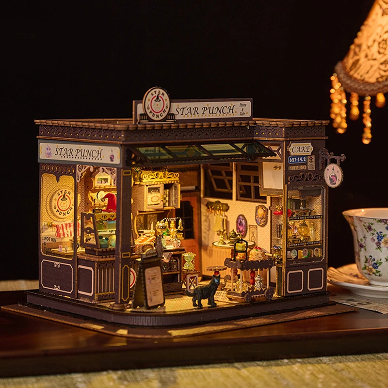 Maison de poupée en bois, bricolage, café magique Miniature avec Kit de meubles, blocs à assembler, jouets pour enfants et adultes, cadeau d'anniversaire Casa