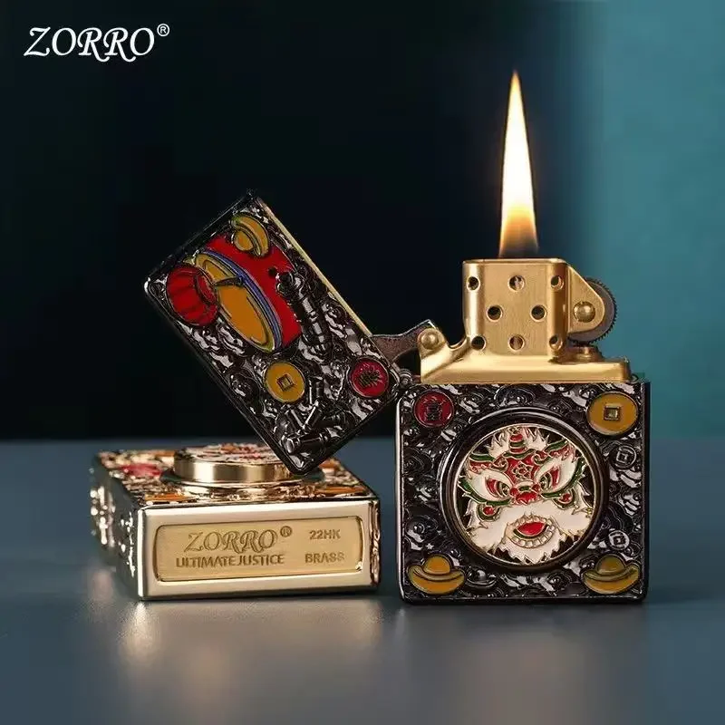 ZORRO Embossed Kerosene Lighter, Windproof Retro Pure Copper Armor Machine, Auspicious Holiday Gift for Boyfriend With box