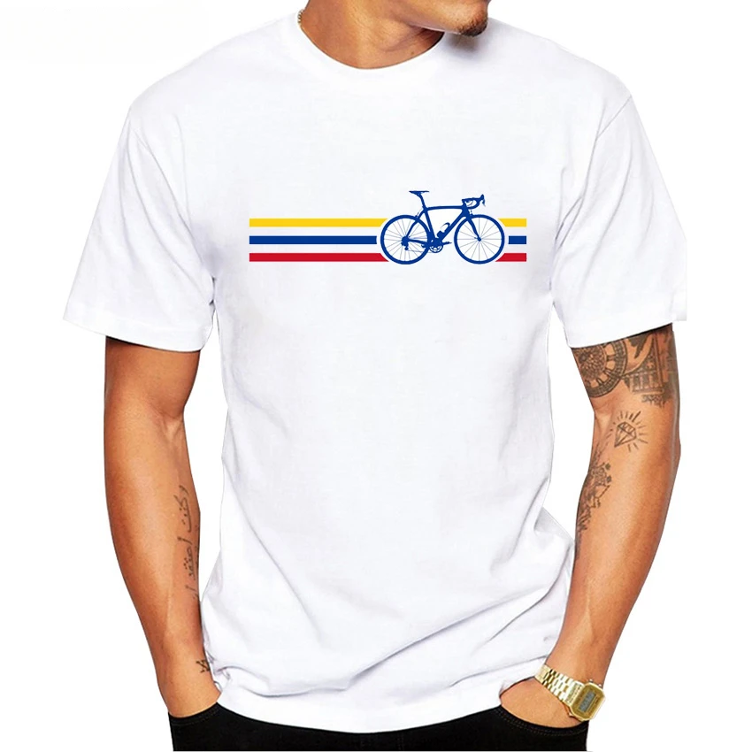 Funny Bike Stripes Colombia Design T-Shirt Biking keep you fit Men Short Sleeve Funny Bikes Lovers Boys Cool Tees Hip Hop Tops