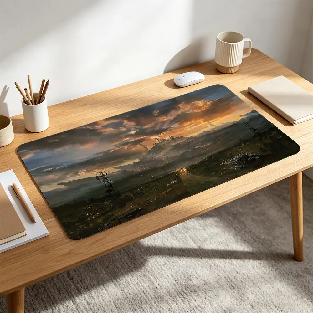 Post Apocalyptic Wasteland Mountain Outpost Sunset Highway Large Gaming Mouse Pad Sci-Fi Survival Landscape mousepad gamer