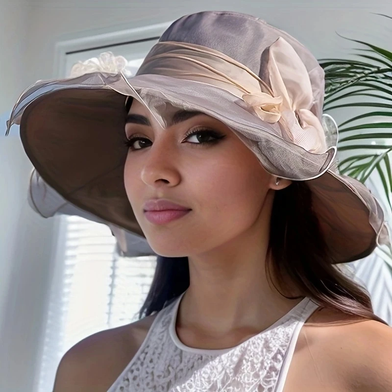 Mulberry silk sunscreen hat for women in summer, UV resistant big brim sunshade fisherman hat, new beach silk sun hat