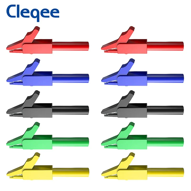 

Cleqee P2007 10PCS Fully Insulated Alligator Clips to 4mm Banana Female Jack Safe Crocodile Clamp Test Accessories Adapter