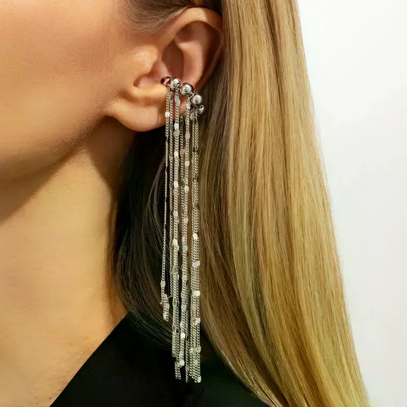 1/2Pcs Fashionably Simple Pearl Long Tassel Ear Cuff Ear Bone Clip Without Ear Hole For Women Fashion Statement Earrings Jewelry