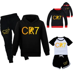 Cr7 série roupas crianças outono com capuz meninos verão camiseta meninas agasalho roupas esportivas hoodies e calças conjunto pijamas infantis