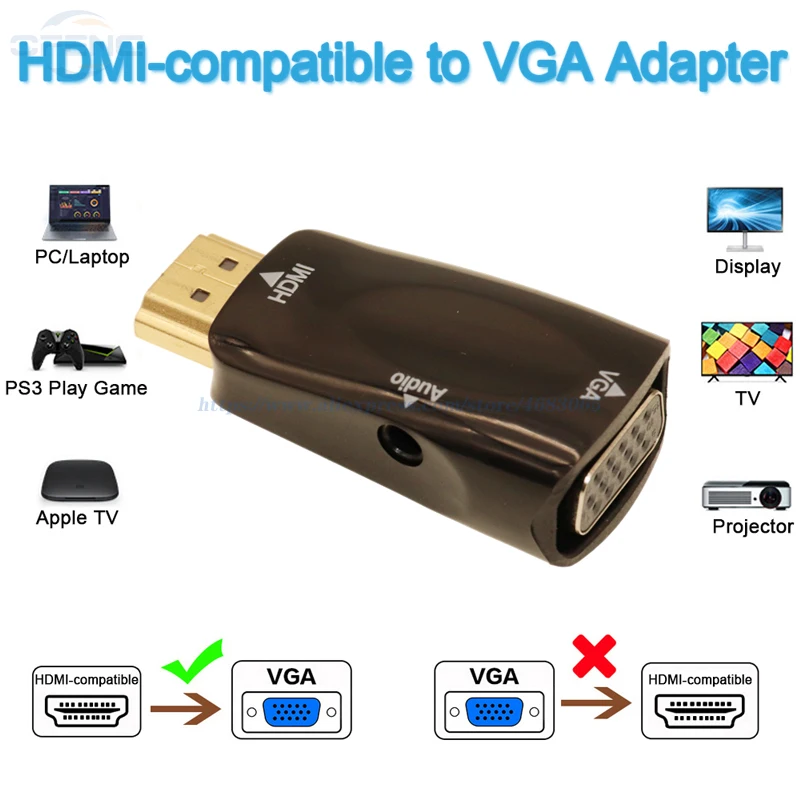 HDMI-compatible to VGA Cable Converter Male To Famale Converter Adapter 3.5 mm Jack Audio HD 1080P For PC Laptop Tablet