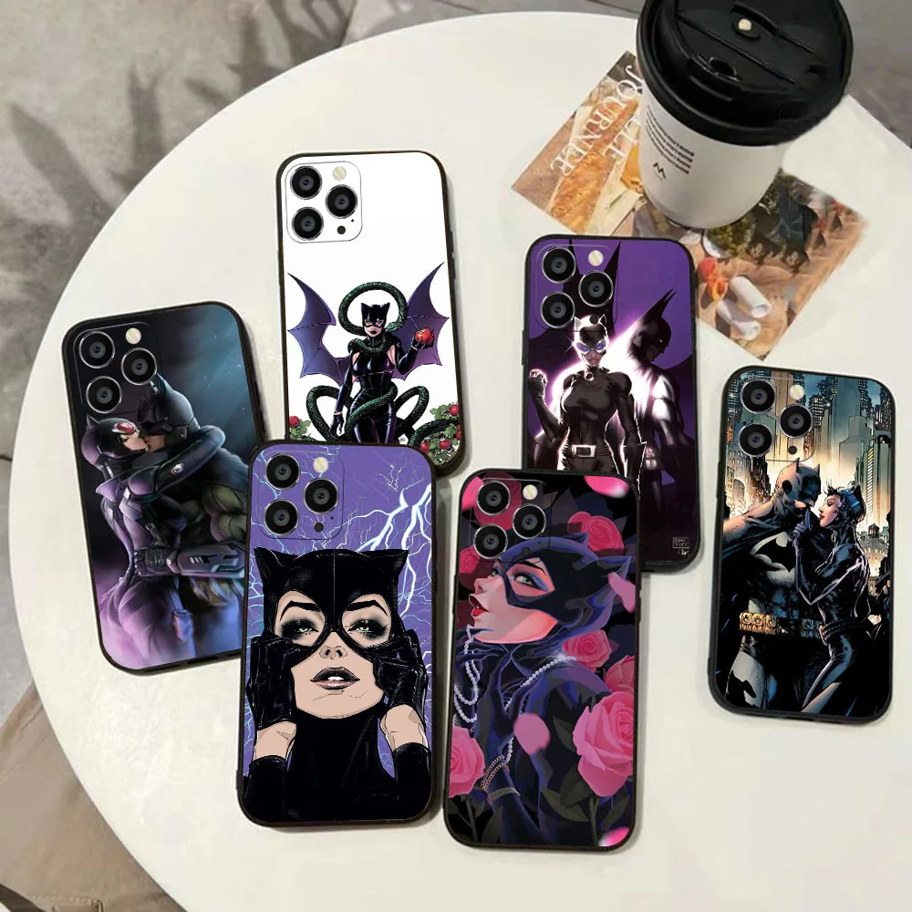 BY-10 Batman Catwoman Soft Case For iPhone X XS 11 12 13 14 Mini Pro Max Plus