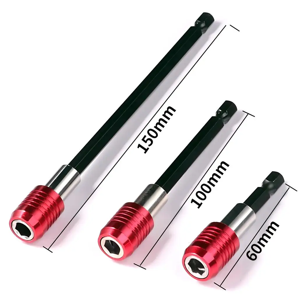 6個入り 1/4インチ 六角軸 クイックリリース マグネット式ドリルビット ドリルビットツールセット 3サイズ レッド ドライバービット エクステンションバー ホルダー