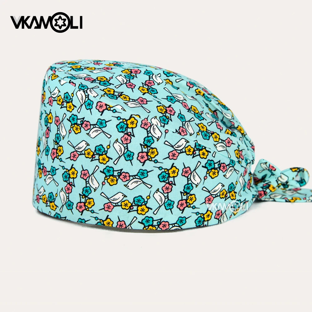 Gorros exfoliantes con estampado de aves y flores, gorro de trabajo para odontología, clínica, enfermera, laboratorio médico, farmacéutico, sala de operaciones, gorro Exfoliante para médico