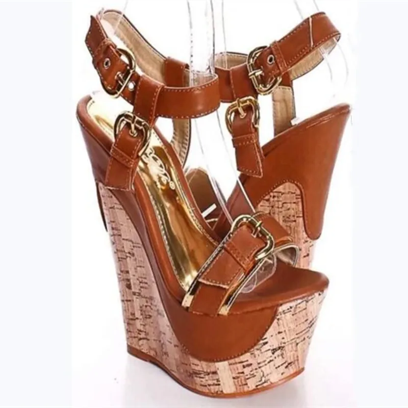 SHOFOO shoes Fashion women's high heels. About 15 cm heel height. Wedges heel sandals. Summer women's shoes. Fashion Show shoes.