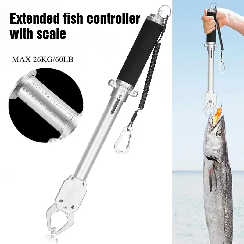 Fish Gripper with Scales Professional Fish Holder Stainless Steel Grabber 60 Pound Weight Scale Tool for Outdoor Fresh/Saltwater
