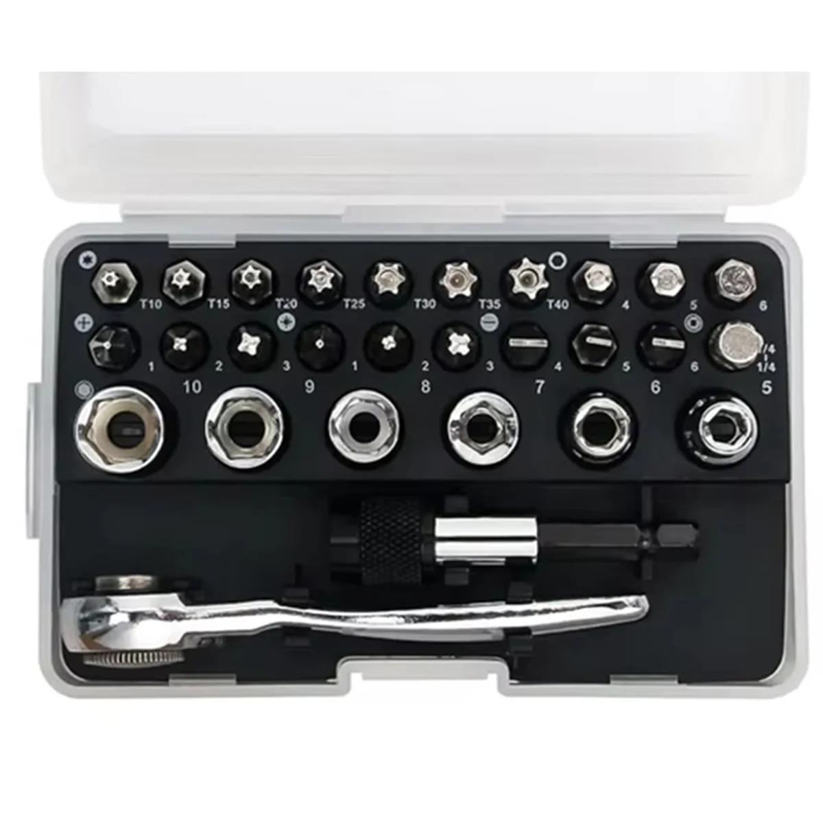 New 28 in 1 Mini Ratchet Wrench Set with Right Angle Offset 1/4 Inch 72 Tooth Screwdriver Handle Magnetic Torx Bit