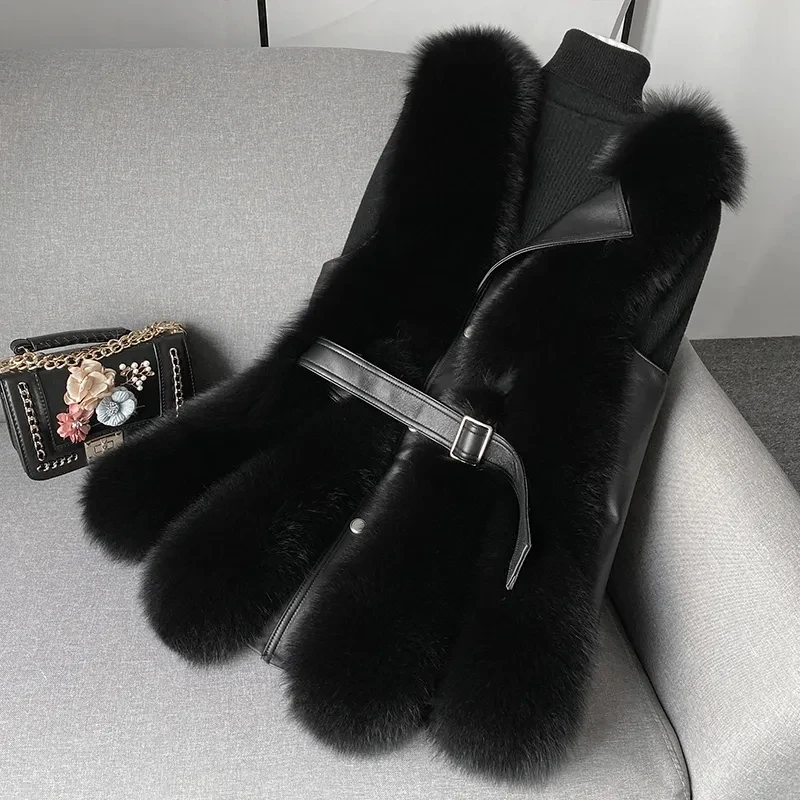 2025 New Winter Women Fox Fur Thicken Vest Jacket Coat Women Mid-length Fox Fur Vest Waistcoat Female Fox fur Vest Jacket