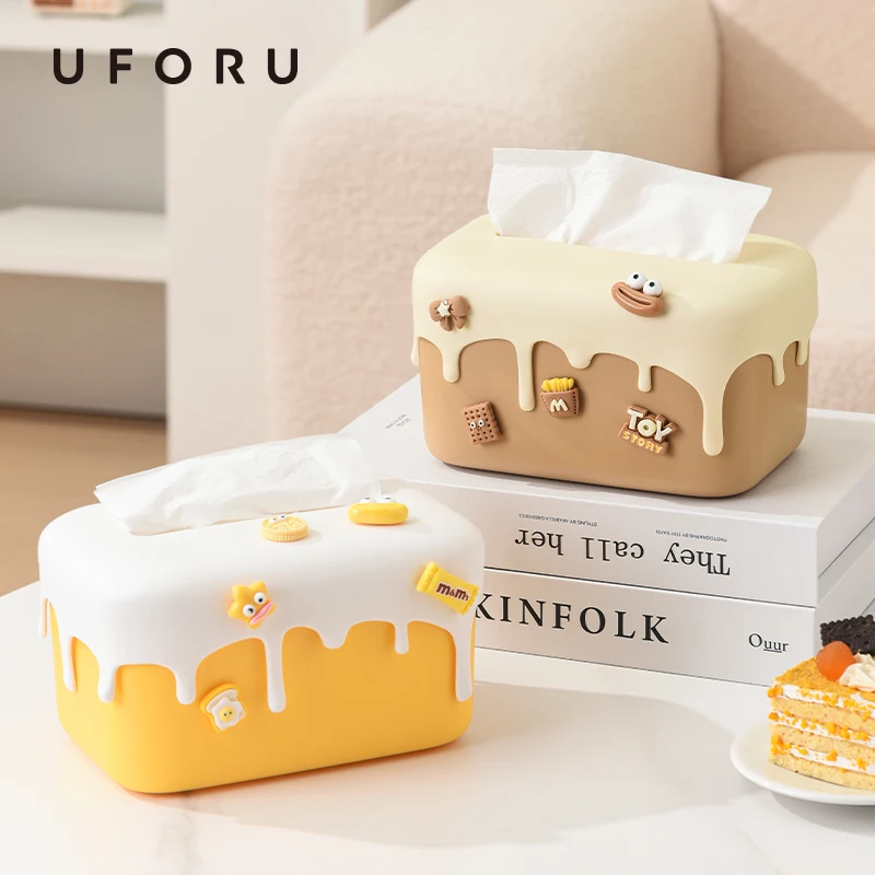 UFORU Creme Kuchen Taschentuchbox Wohnzimmer hochwertige leichte Luxuskunst exquisite kreative Tischaufbewahrung Papierbox