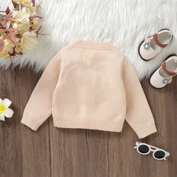 Baby Girl Cardigan Long Sleeve V Neck Button Closure Flower Winter Warm Knit Sweater Infant Clothes