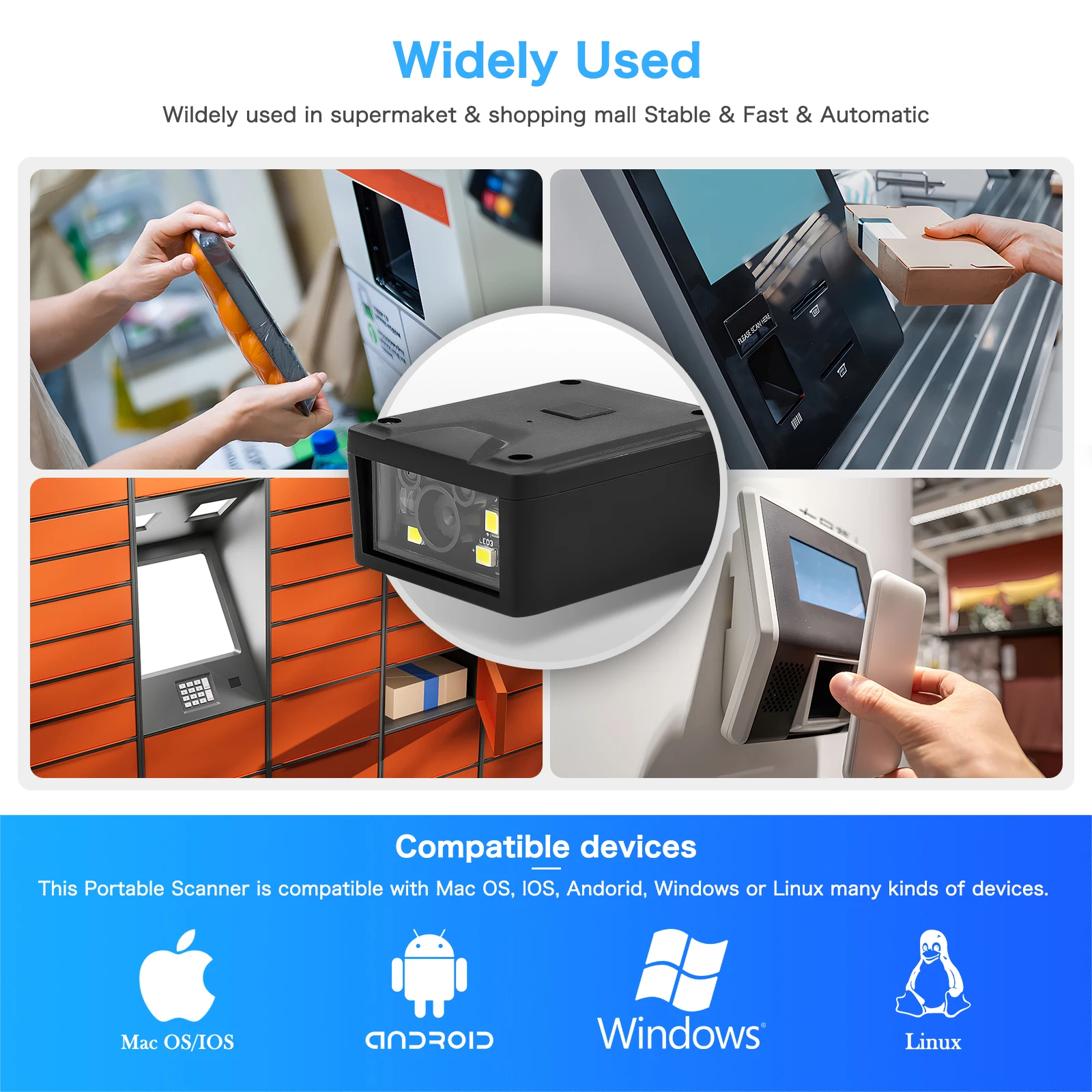 NETUM NT-90 Industrial 1D 2D QR Code Readers Fixed Mount Barcode Scanner USB RS232 Barcode Scanner For Mobile Phone Payment