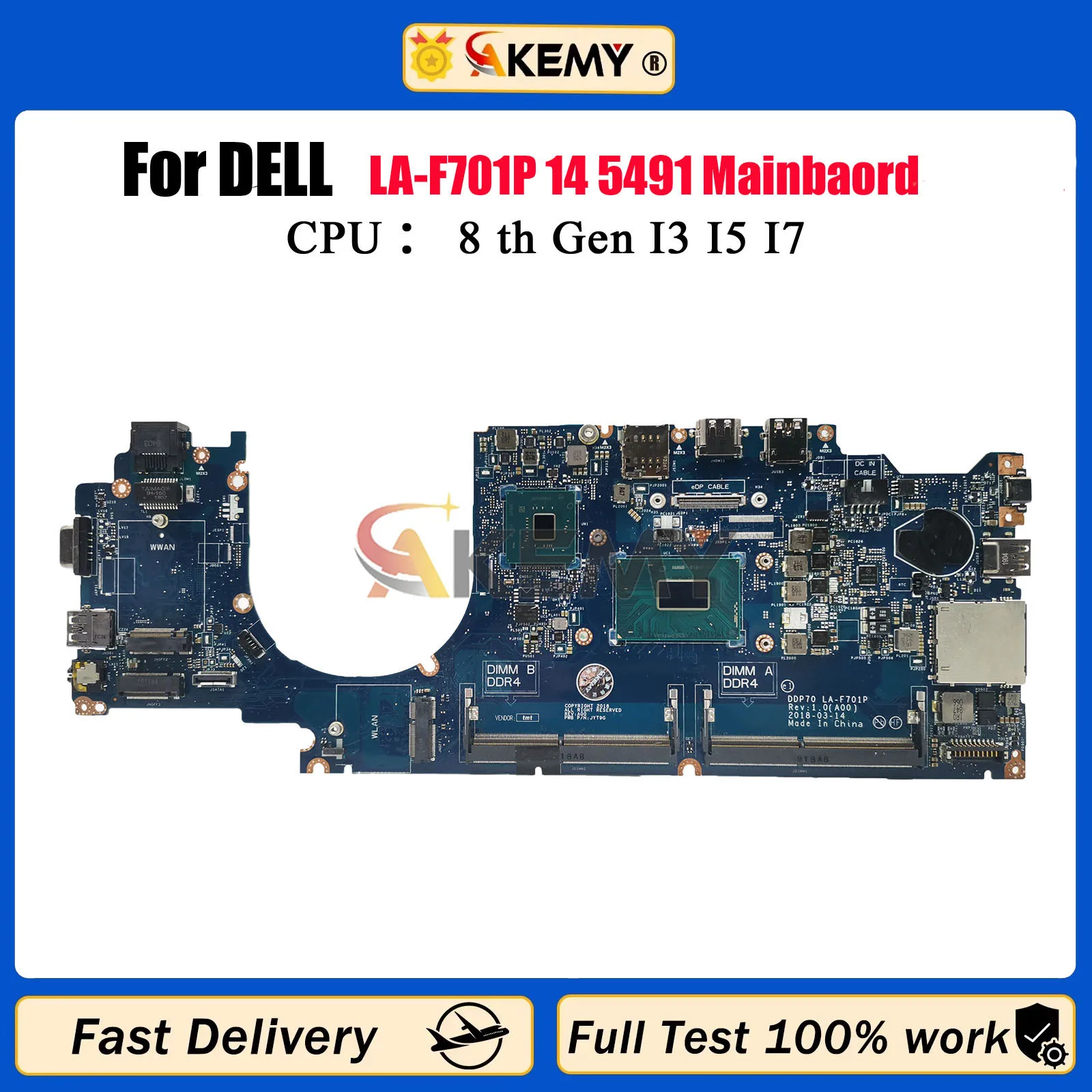 

LA-F701P with i5 i7 CPU Laptop Motherboard For Dell Latitude 14 5491 Notebook Mainboard 0F37WM 061FGF 058YYD 04HYMM 100% Tested