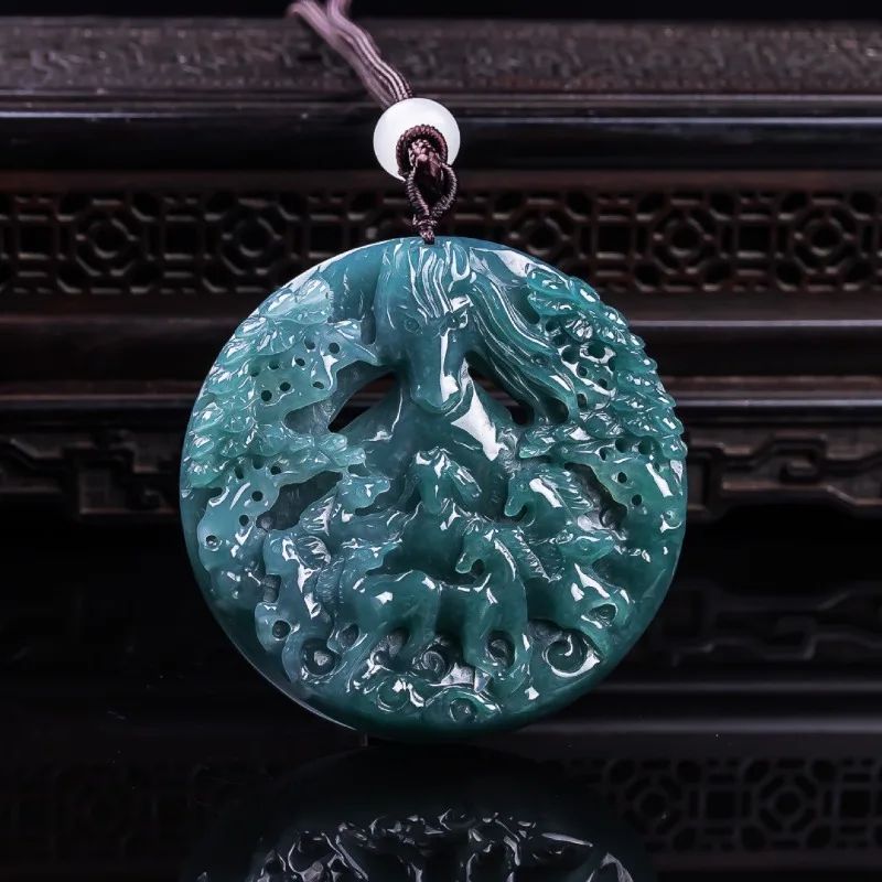 

Нефритовый кулон «Весна» из мьянманского изумрудно-голубого нефрита, резной амулет, ожерелье, модный подарок для женщин