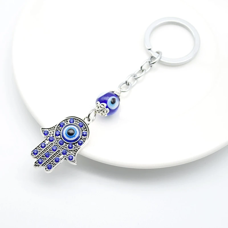 R2LE Evil Eye Alloy Hamsa Keychain Hand Fatima Protection Charm Key Holder Good Luck Keychain Amulet Pendant Bag Decor