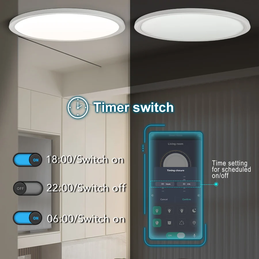 Smart Ceiling Lights 0.94 Inch Remote APP Control Ultra Thin Dimmable Modern Round LED Ceiling Lamp Bedroom Dining Room Kitchen
