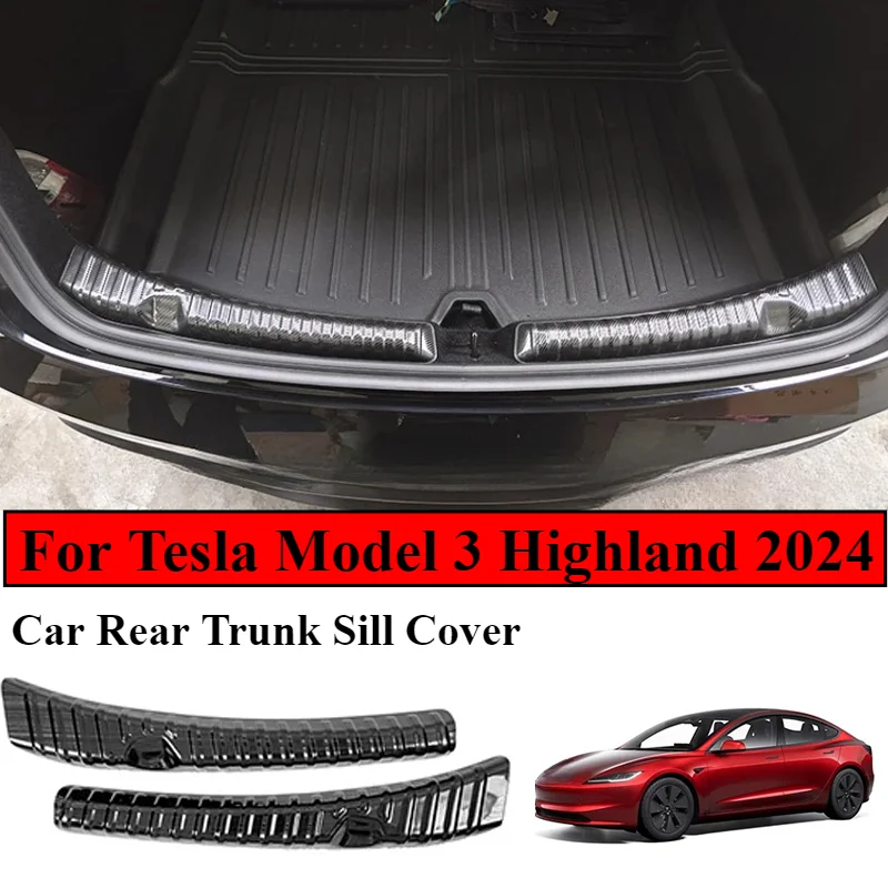 

Наклейки на задний багажник автомобиля, чехлы для Tesla Model 3 Highland 2024, защита порога, подставка для ног, дверная защита из углеродного волокна, декоративные авто