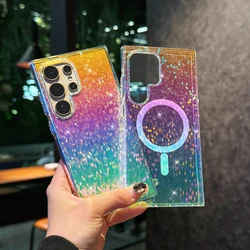 Gradient Color Clear Magnetic Phone Case For Samsung Galaxy S25 Edge S23 S24 FE S26 Ultra S25 Plus PC + TPU Bling Sequins Cover