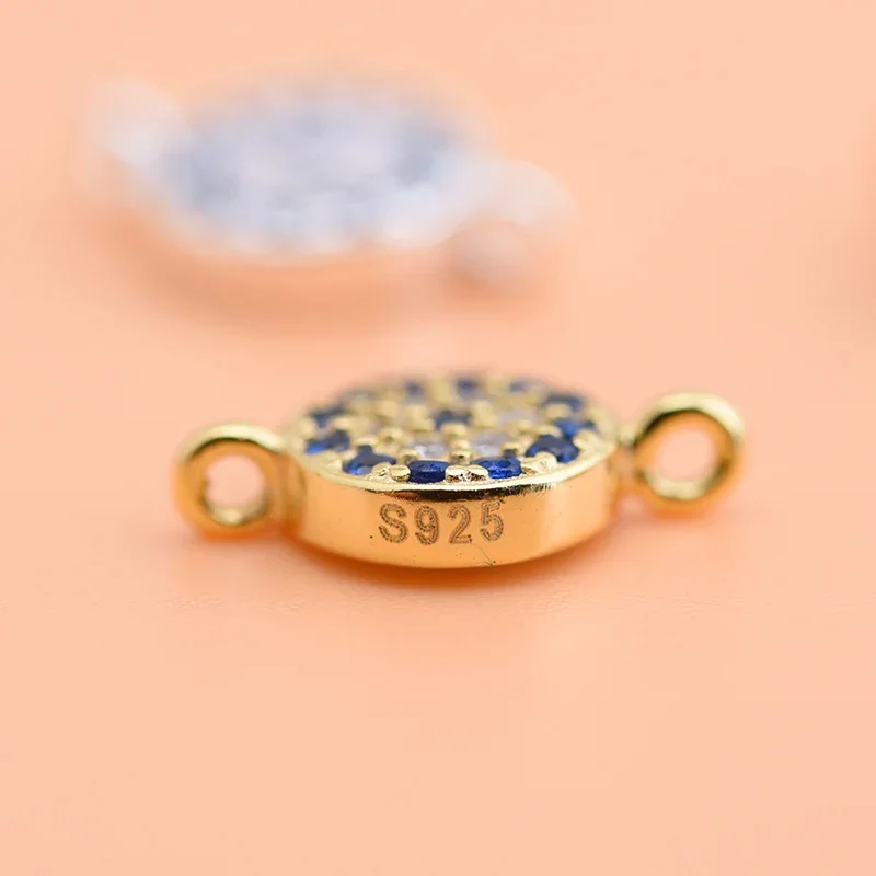 925 sterling silver blue eyes Zirconia double ring accessory DIY bracelet necklace jewelry making charm