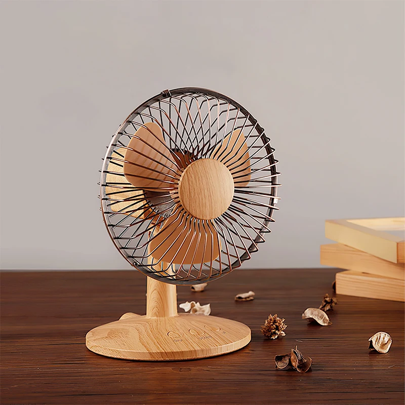 

Retro Wood Grain Portable Fan Shaking Head Nostalgic Office Mini Fan Desktop Home Dormitory Desk Fans Super Quiet Electric Fans