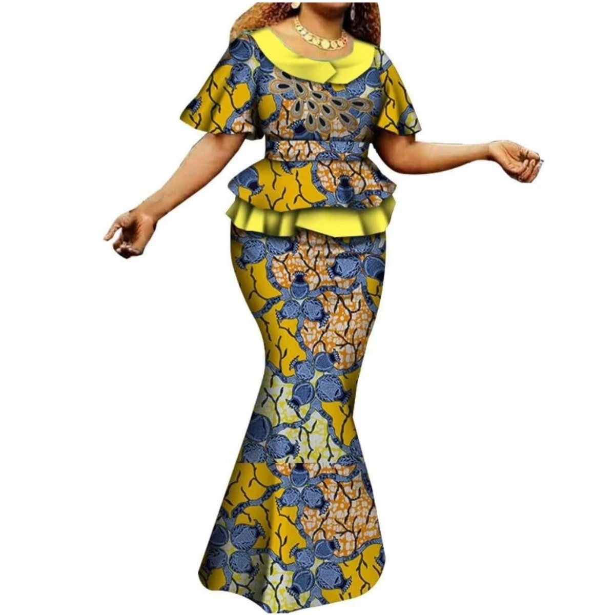 المرأة الأفريقية 2 قطعة الدعاوى مجموعة الزفاف أنقرة طباعة قصيرة الأكمام التنانير سيدة Dashiki ملابس الحفلات الملابس النيجيرية WY6402 #2