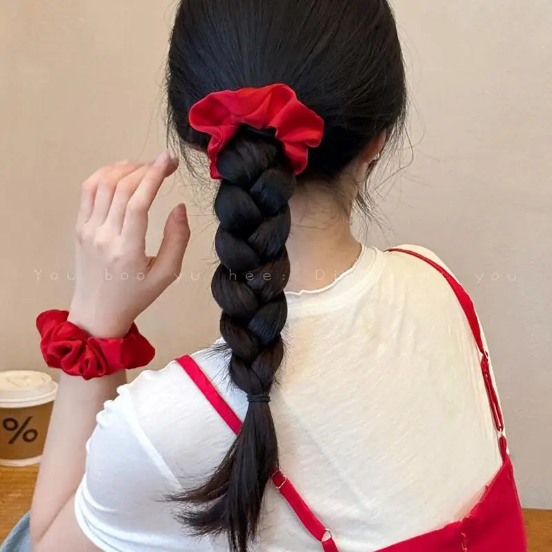 High-End Vintage Red Scrunchie for Women - Summer Hair Accessory.