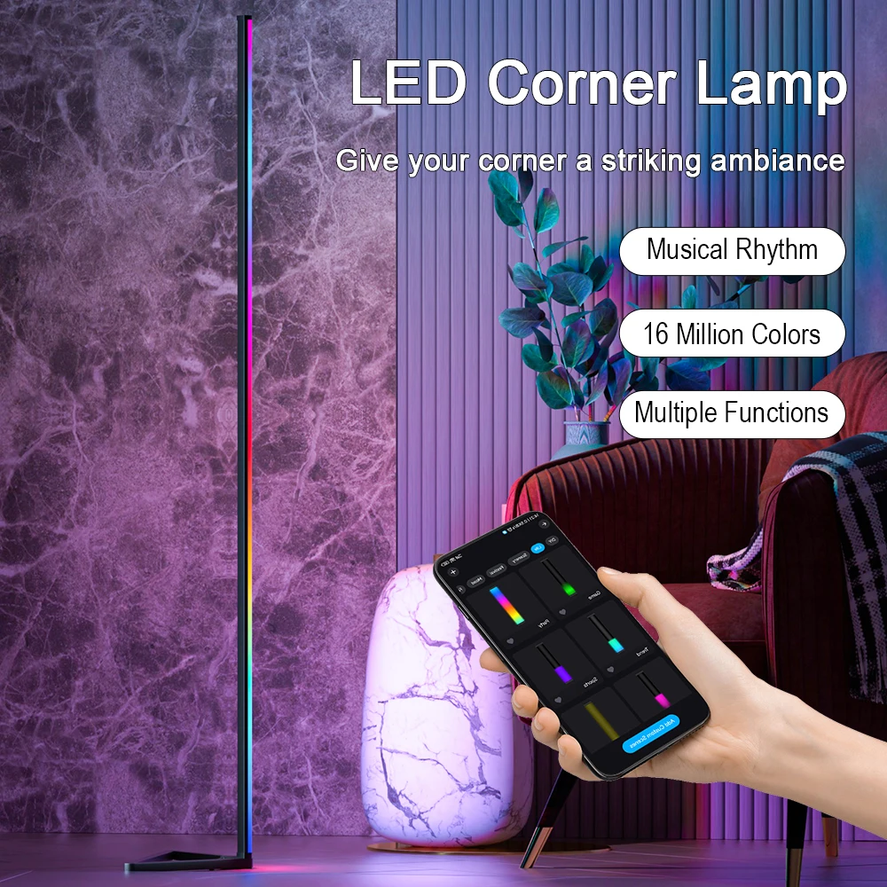 Imagem -02 - Rgb Led Piso Atmosfera Luz Decorativa Controle Remoto Canto Interior Luzes de pé Lâmpada Quarto Mood Iluminação 140cm