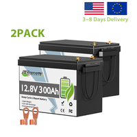 12V 300AH LiFePO4 Lithium Battery with 200A BMS,3840W Load Power,6000+ Deep Cycles,for RV,Camper,Solar,Off-Grid 2 Pack