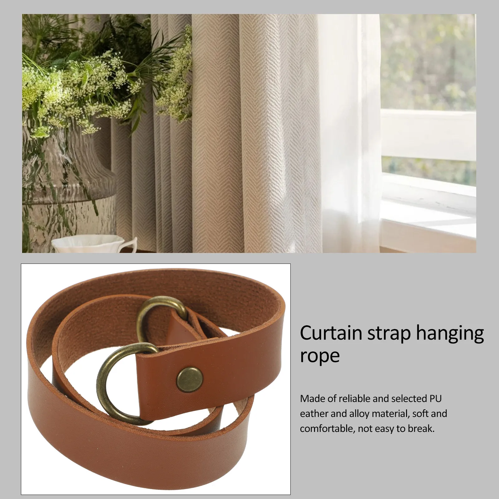1Set Brown PU Curtain Tieback Set Modern Style Easy Install Space Saving Multi Functional for Living Room Bedroom Hotel