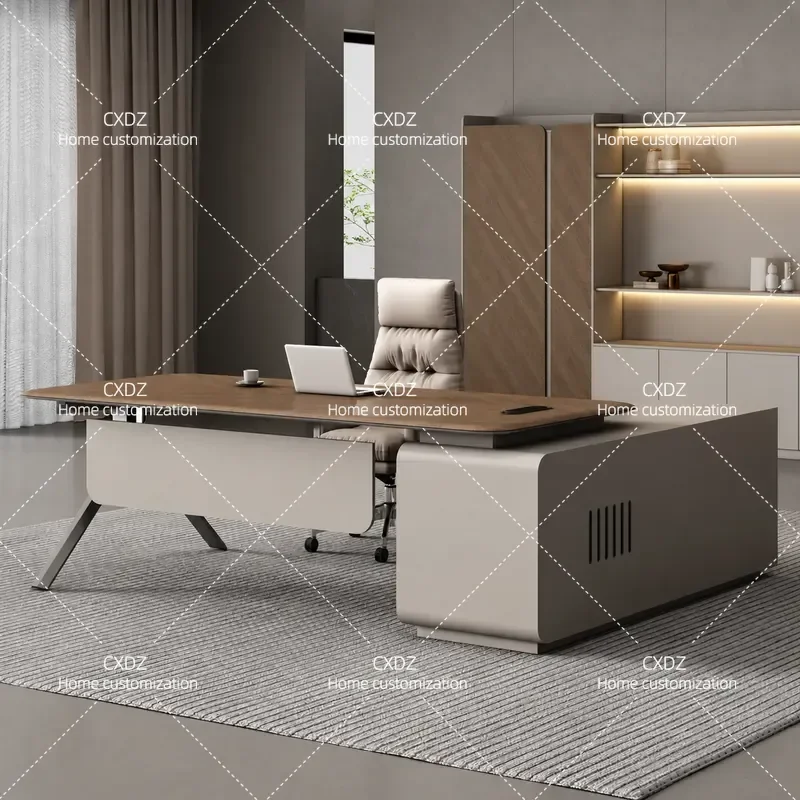 E0 grade blister modern simple table leadership desk light luxury supervisor desk with bookcase storage office furniture