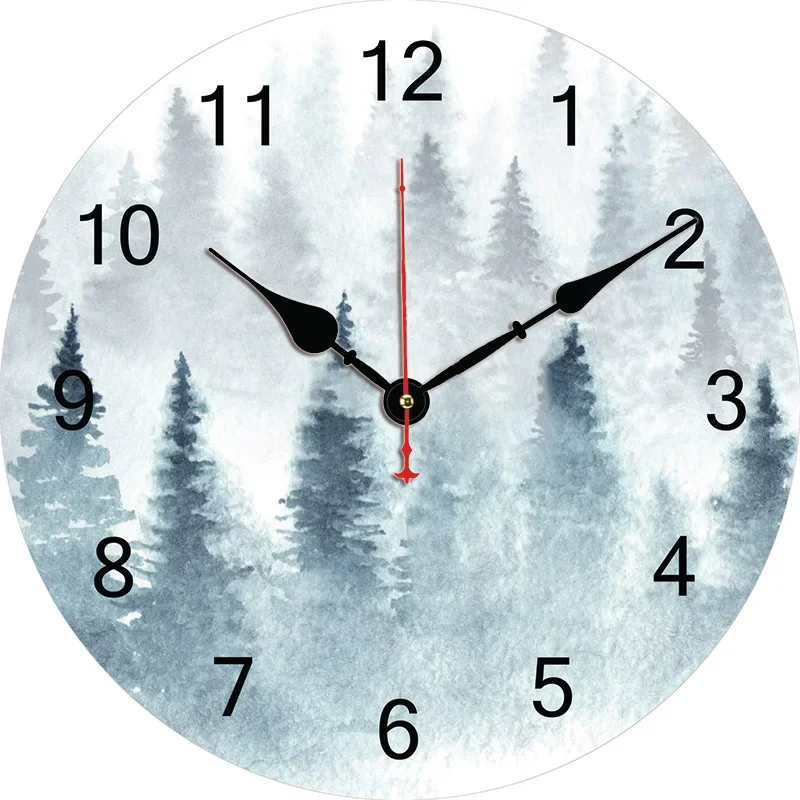 Watercolor Forest Custom Large Clock Living Room Home Decor Round Wall Clock Quartz Table Clock Children Bedroom Wall Decoration