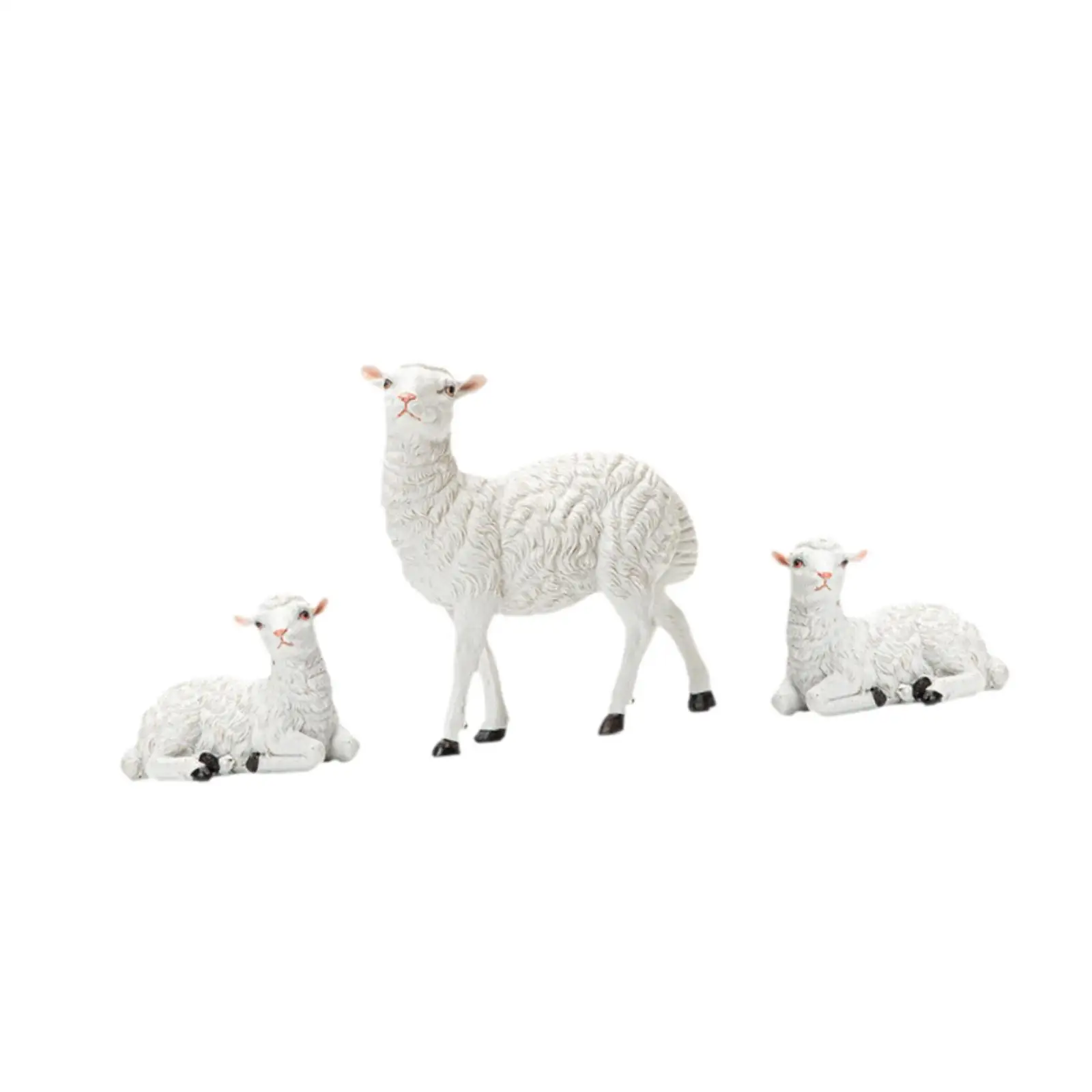 3 Pieces Mini Sheep Statue Resin Animal Figurine Decorative Artwork White Lamb Sculpture Desk Ornament for Patio Office Desk