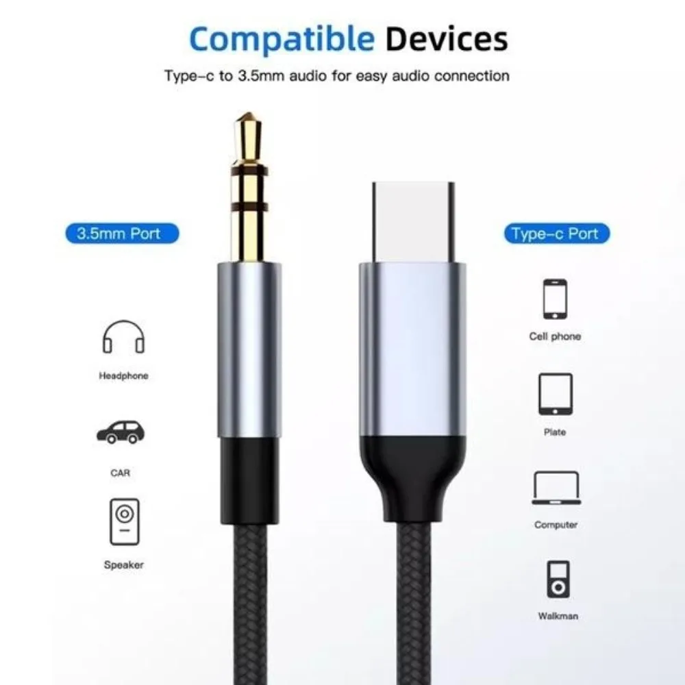 USB C إلى 35 مللي متر AUX سماعات كابل الصوت نوع C 35 سيارة مهايئ الرافعة النايلون الحبل سيارة الصوت تمديد التوصيل سماعة