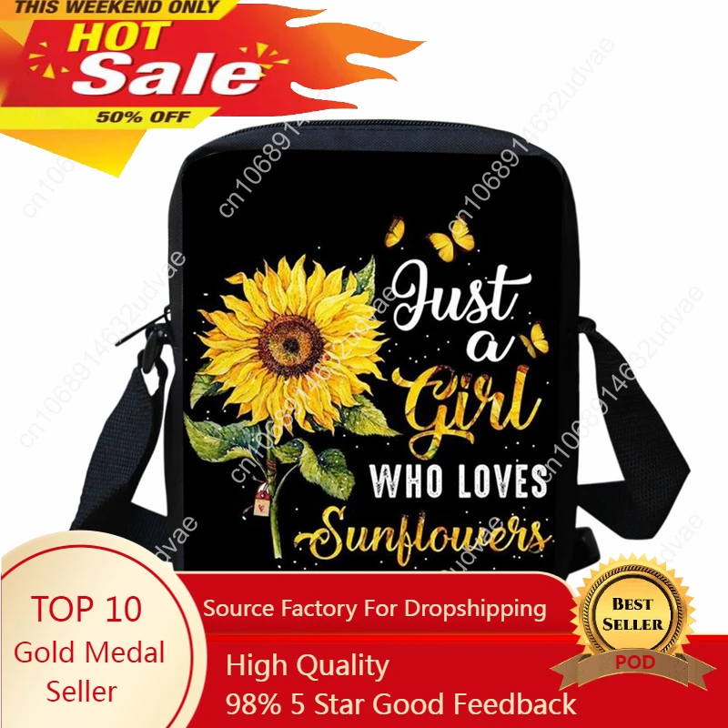 Mini Sunflower Bags for Women Messenger Purse You Are My Sunshine Design Crossbody Bag Casual Shoulder Bag Black Storage Bag