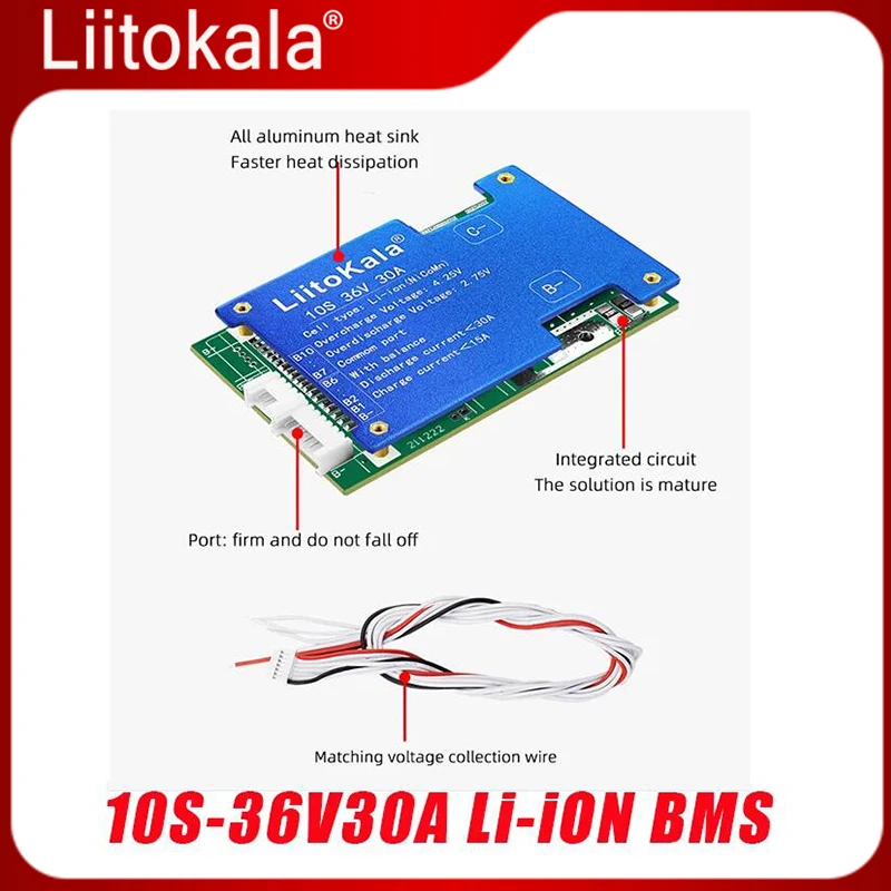 

LiitoKala 10S-36V30A-BMS Li-ion Protection Board Li-ion Cell 18650 Battery BMS PCB Board With Balance for Electric Car Inverter