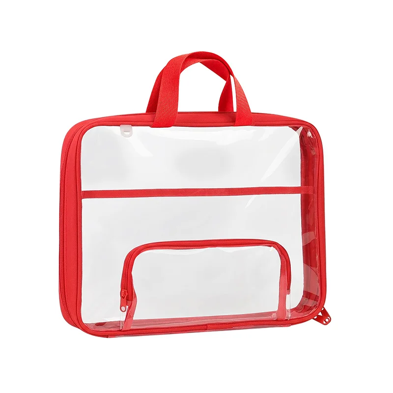 

A4 Clear PVC Handheld Document Bag with Front Pen Pocket, Portable Transparent Stationery Storage Tote for Office School Travel